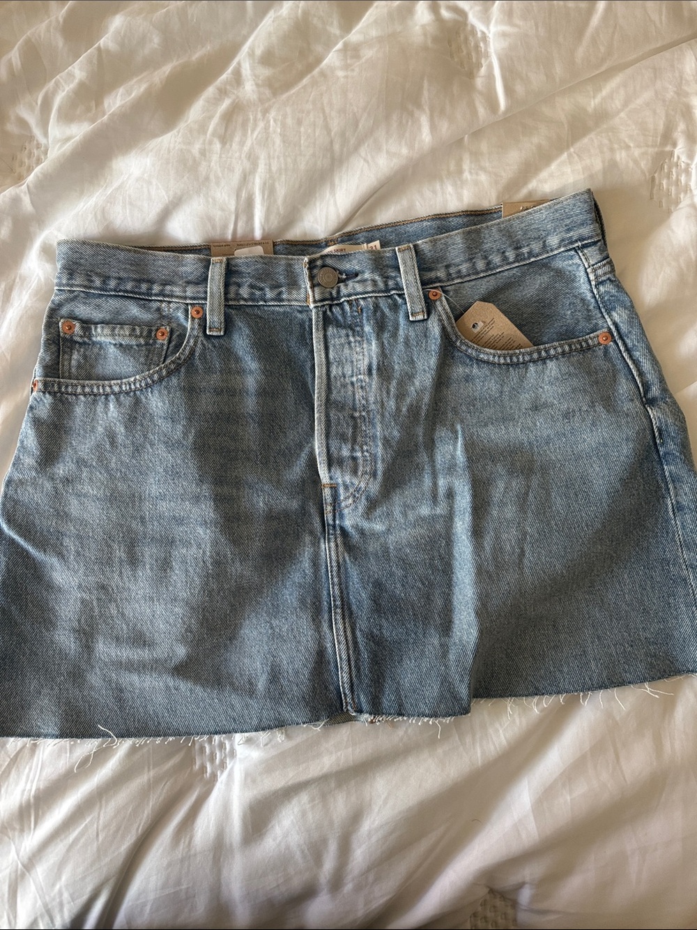 Levi's Icon Skirt- Light Blue Denim Mini Skirt with Frayed Hem